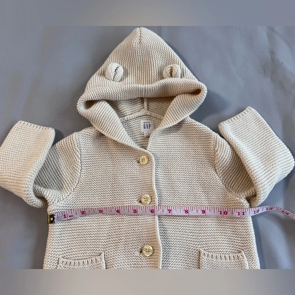 Baby Gap Baby Sweater 3-6 Months Hooded Cardigan Brannan Bear Beige‎ Ears Cotton